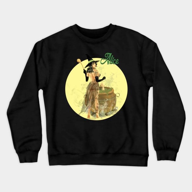 Alice The Witch Pin Up Girl Crewneck Sweatshirt by Hellustrations